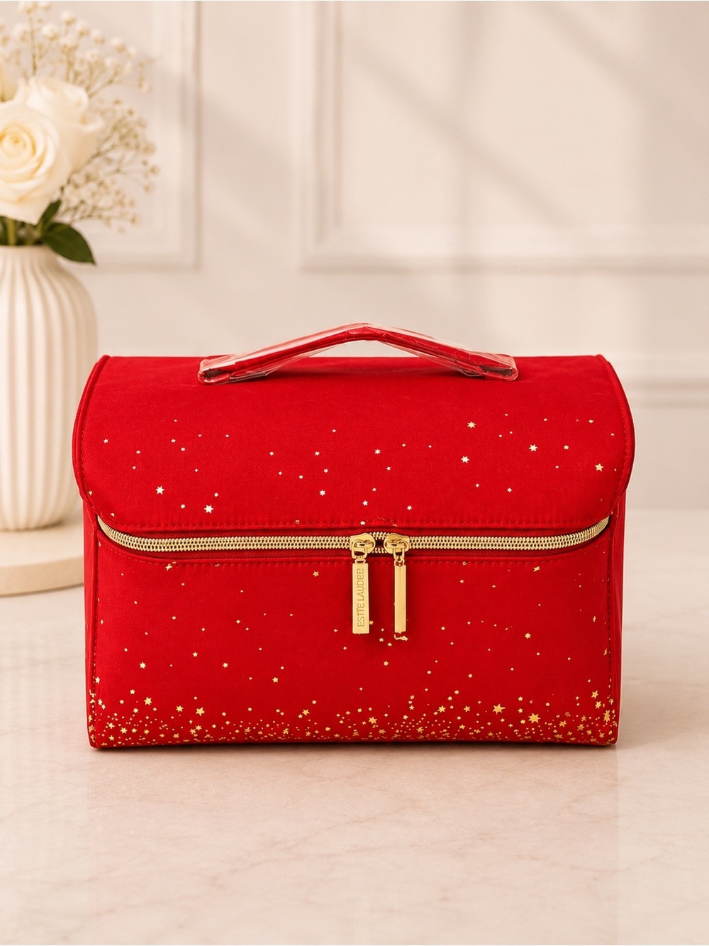 Estée Lauder Red Cosmetic Train Case Makeup Travel Organizer Vanity Ba